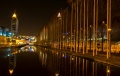 Flag poles at the expo park in Lisboa at night